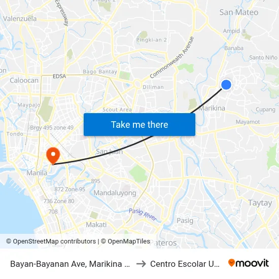 Bayan-Bayanan Ave, Marikina City, Manila to Centro Escolar University map