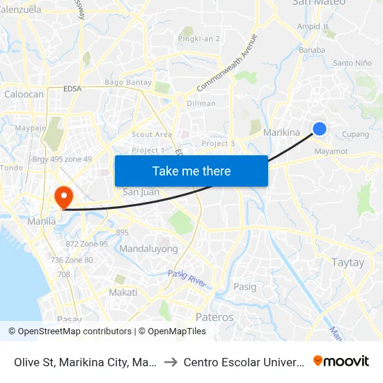Olive St, Marikina City, Manila to Centro Escolar University map