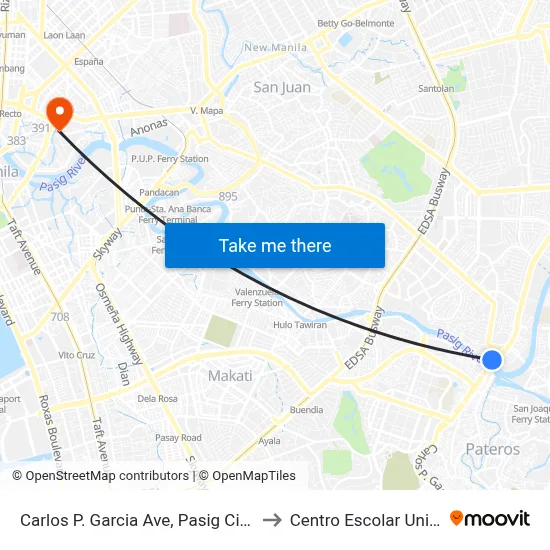Carlos P. Garcia Ave, Pasig City, Manila to Centro Escolar University map