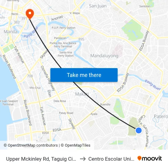 Upper Mckinley Rd, Taguig City, Manila to Centro Escolar University map