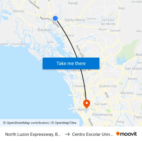North Luzon Expressway, Balagtas to Centro Escolar University map