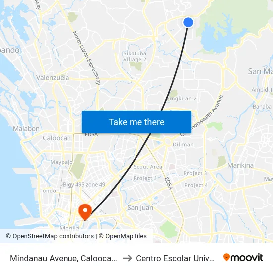 Mindanau Avenue, Caloocan City to Centro Escolar University map
