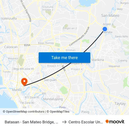 Batasan - San Mateo Bridge, San Mateo to Centro Escolar University map