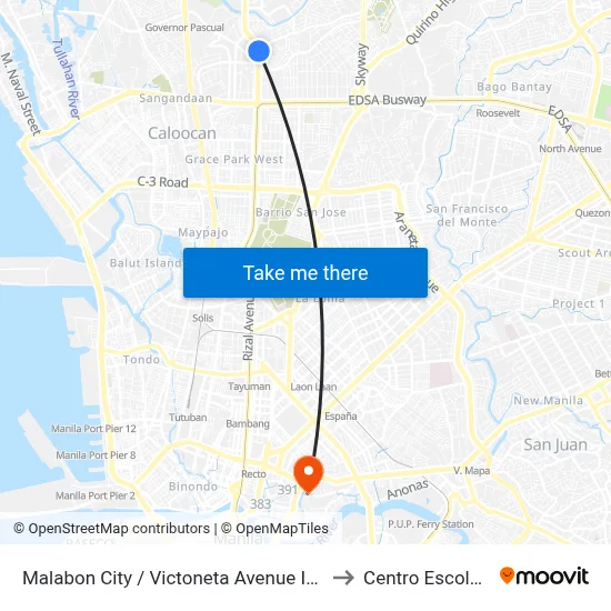 Malabon City / Victoneta Avenue Intersection, Malabon City to Centro Escolar University map