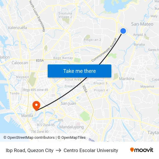 Ibp Road, Quezon City to Centro Escolar University map