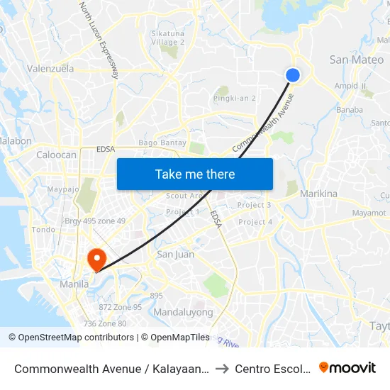 Commonwealth Avenue / Kalayaan A Intersection, Quezon City to Centro Escolar University map