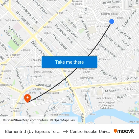 Blumentritt (Uv Express Terminal) to Centro Escolar University map
