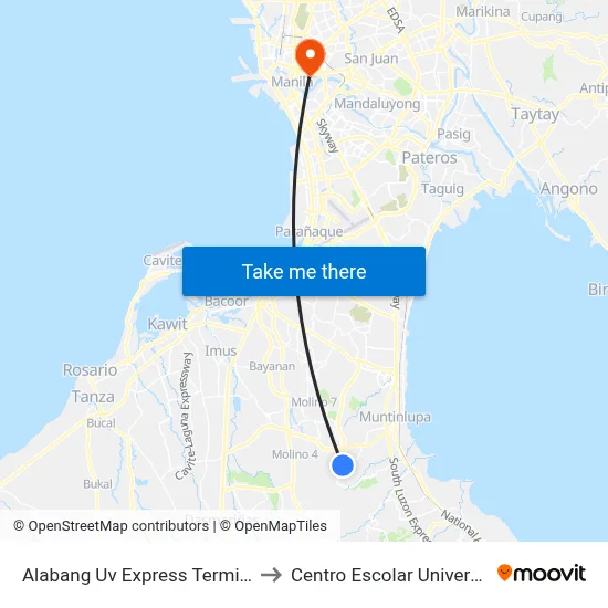 Alabang Uv Express Terminal to Centro Escolar University map
