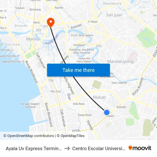 Ayala Uv Express Terminal to Centro Escolar University map