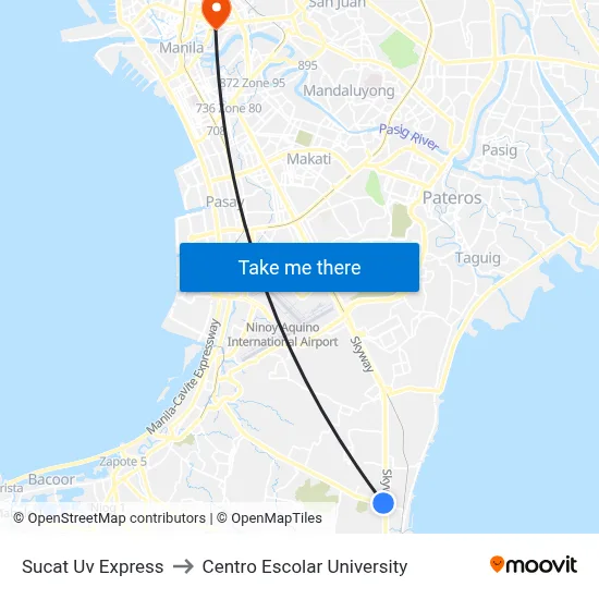 Sucat Uv Express to Centro Escolar University map