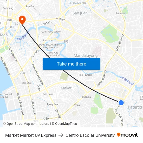 Market Market Uv Express to Centro Escolar University map