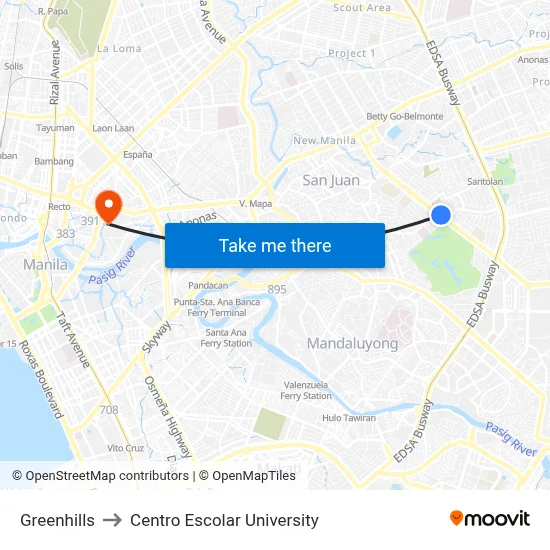 Greenhills to Centro Escolar University map