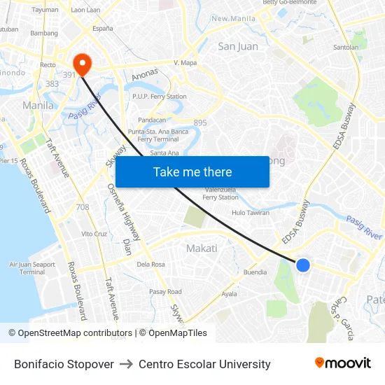 Bonifacio Stopover to Centro Escolar University map