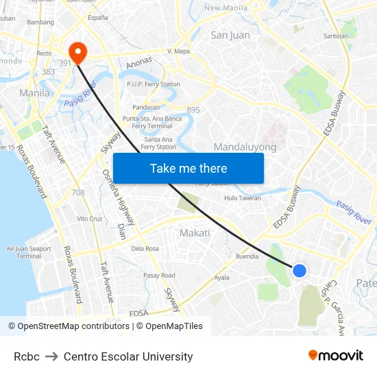 Rcbc to Centro Escolar University map