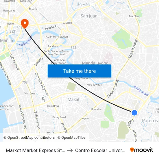 Market Market Express Stop to Centro Escolar University map