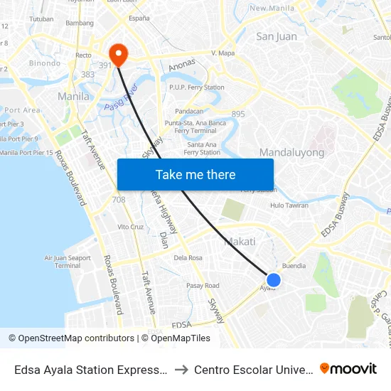Edsa Ayala Station Express Stop to Centro Escolar University map