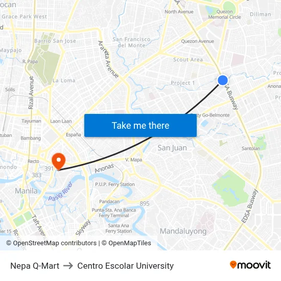 Nepa Q-Mart to Centro Escolar University map