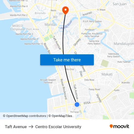 Taft Avenue to Centro Escolar University map