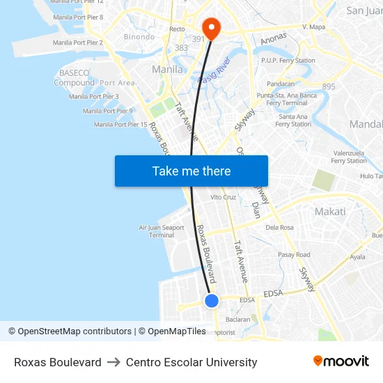 Roxas Boulevard to Centro Escolar University map