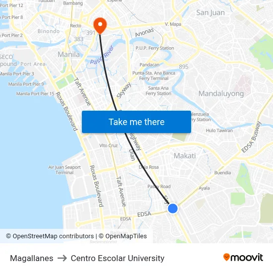 Magallanes to Centro Escolar University map