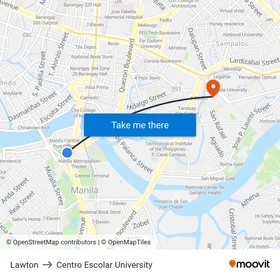 Lawton to Centro Escolar University map