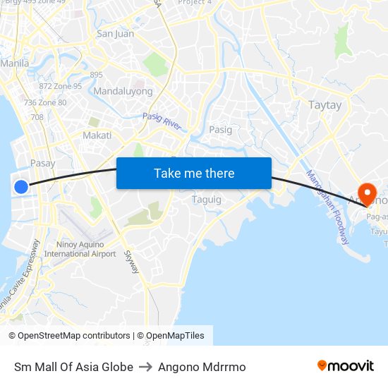 Sm Mall Of Asia Globe to Angono Mdrrmo map