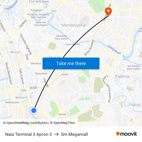 Naia Terminal 3 Apron 3 to Sm Megamall map