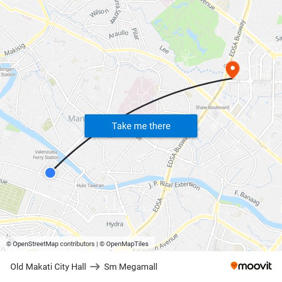 Old Makati City Hall to Sm Megamall map