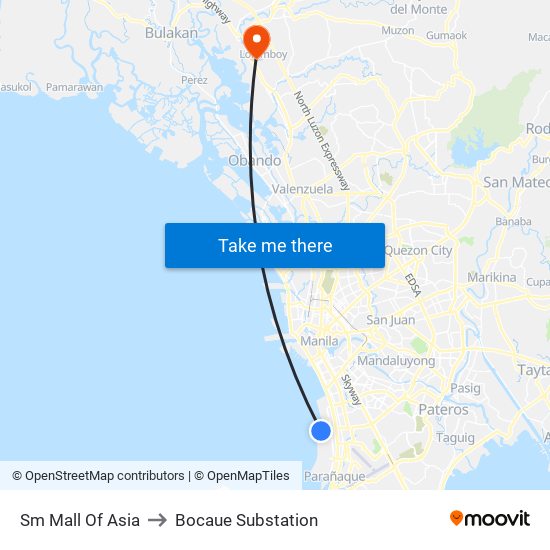 Sm Mall Of Asia to Bocaue Substation map