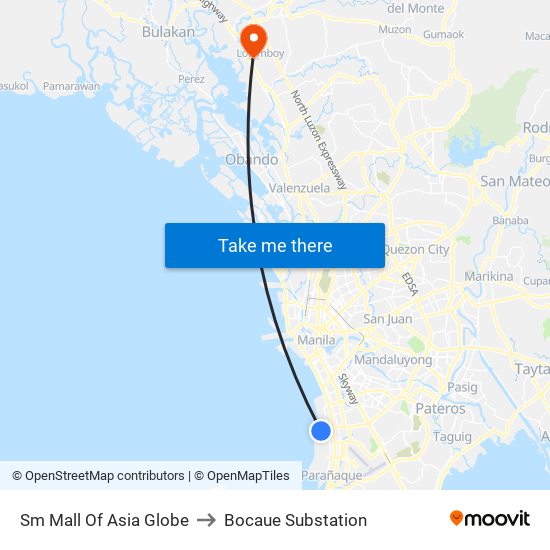 Sm Mall Of Asia Globe to Bocaue Substation map