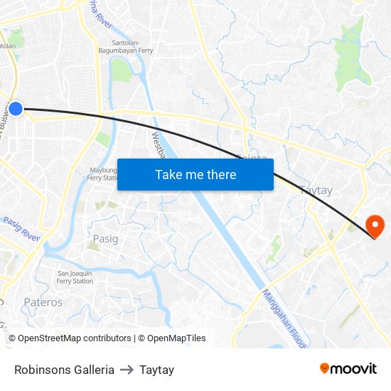 Robinsons Galleria to Taytay map