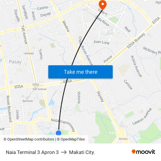 Naia Terminal 3 Apron 3 to Makati City. map