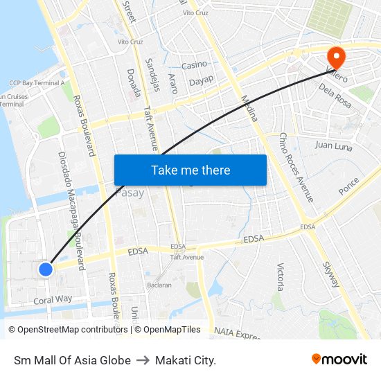 Sm Mall Of Asia Globe to Makati City. map