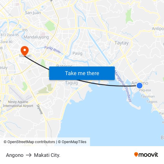Angono to Makati City. map