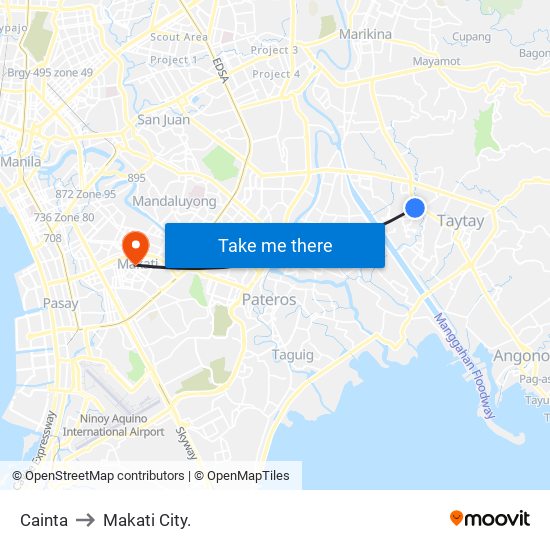 Cainta to Makati City. map