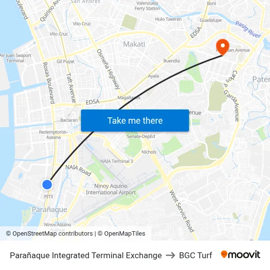Parañaque Integrated Terminal Exchange to BGC Turf map
