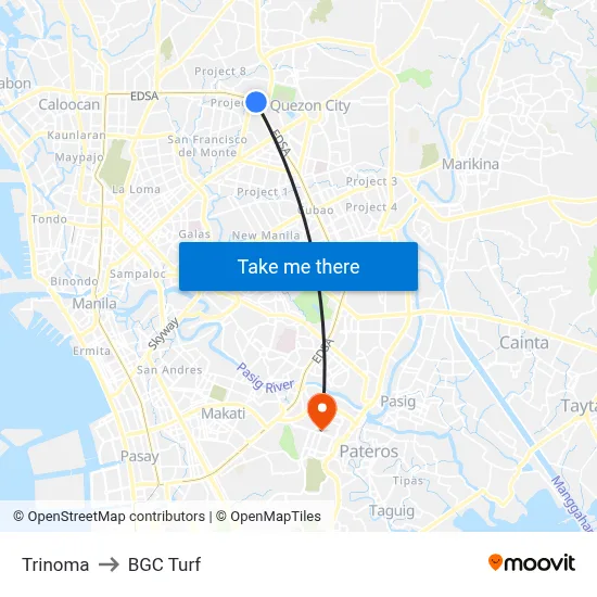 Trinoma to BGC Turf map