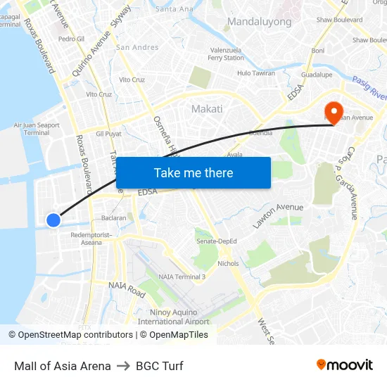 Mall of Asia Arena to BGC Turf map