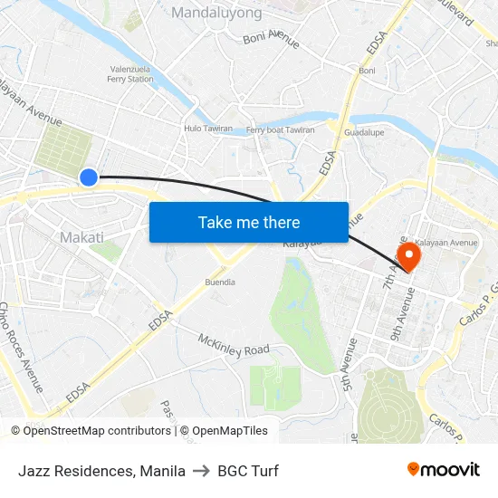 Jazz Residences, Manila to BGC Turf map