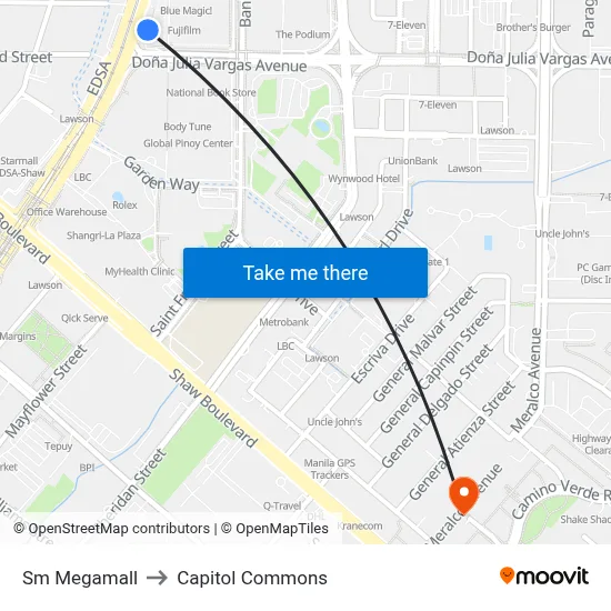 Sm Megamall to Capitol Commons map