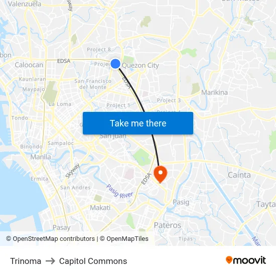 Trinoma to Capitol Commons map