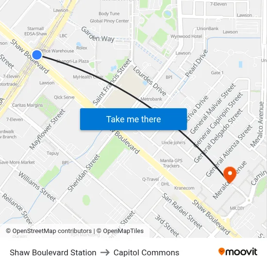 Shaw Boulevard Station to Capitol Commons map
