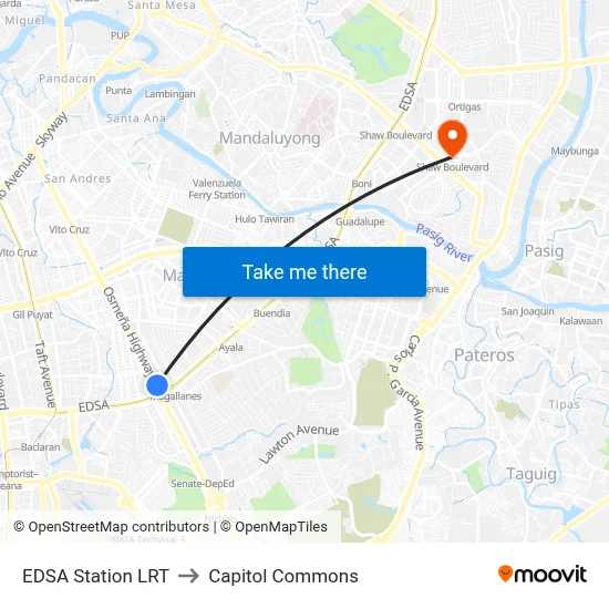 EDSA Station LRT to Capitol Commons map