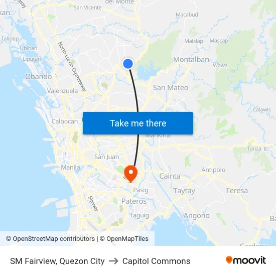 SM Fairview, Quezon City to Capitol Commons map