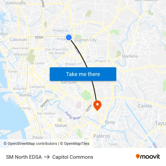 SM North EDSA to Capitol Commons map