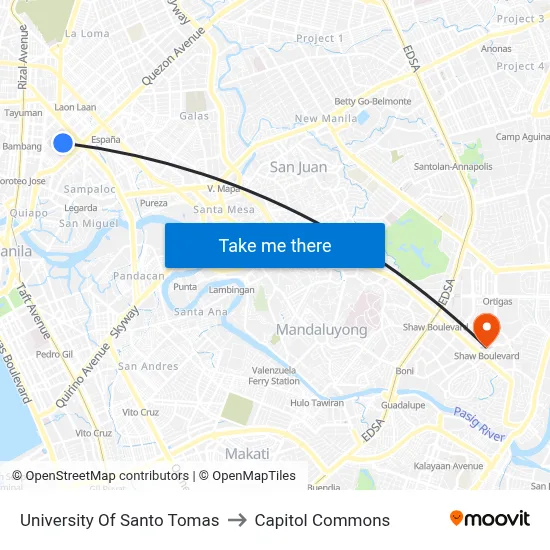 University Of Santo Tomas to Capitol Commons map