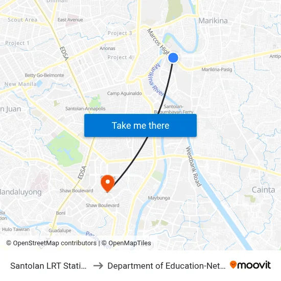 Santolan LRT Station to Department of Education-Netrc map