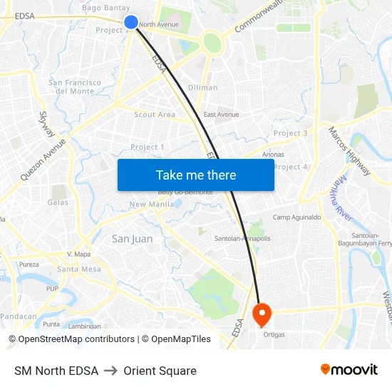 SM North EDSA to Orient Square map