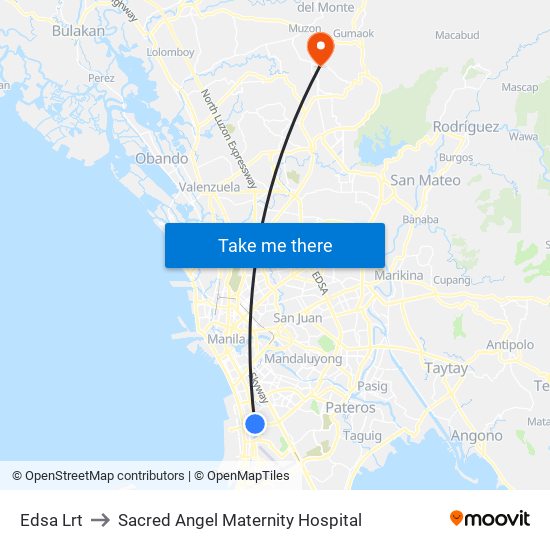 Edsa Lrt to Sacred Angel Maternity Hospital map