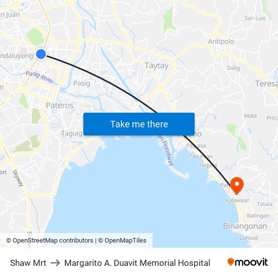 Shaw Mrt to Margarito A. Duavit Memorial Hospital map